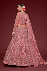 Ensemble de luxe Lehenga Choli en tulle rose poudré, broderie Zari et sequins épais, manches longues, tenue de mariage indienne et pakistanaise, Ghagra 3 pièces - Product Image 5