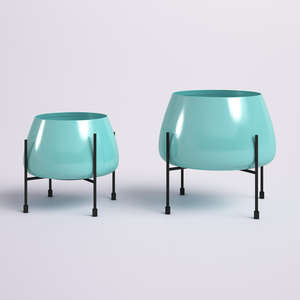Pots de fleurs en métal turquoise avec supports en fer noir, décoratifs et modernes, pour l'intérieur, l'extérieur, la maison, le jardin, le balcon - Product Image 1