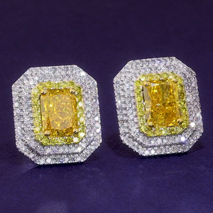 Nouvelle collection de boucles d'oreilles clous en or 18 carats avec diamants de laboratoire jaunes et blancs vifs et élégants pour femmes, bijoux raffinés - Product Image 4