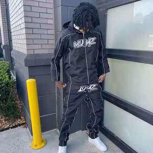 Wholesale Streetwear Windbreaker Set Reflective Men Tracksuit Hooded Jacket and Pants Set 2 Piece Jogging <b>Suit</b> Sportswear Outfit - Product Image 1