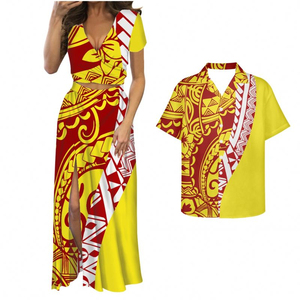 Robe de style polynésien Samoa, jupe longue à fente haute pour filles, haut court sexy à col en V et jupe pour femmes - Product Image 5