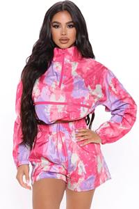 Women's Custom Embroidery Logo Lightweight Windbreaker with Zipper Plus Size Track <b>Jacket</b> and Short Set - Product Image 6