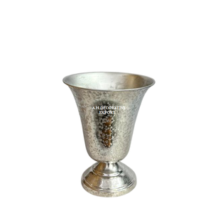 Silver Textured Metal Urn <b>Vases</b> Luxury Flared Pedestal Flower Pots <b>Set</b> of 2 Decorative Table Centerpieces for Weddings & Events - Product Image 5