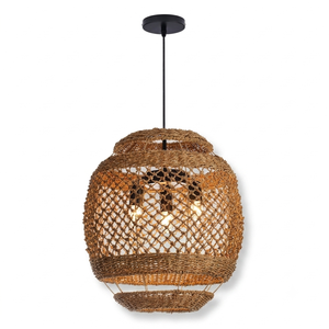 Rustic Handwoven <b>Rope</b> Pendant <b>Light</b> Vintage Woven Rattan Chandelier Hanging Lamp Made in Vietnam - Product Image 1