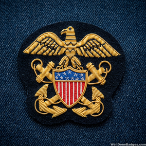 Custom Embroidered Cap Badge With Anchor And Laurel Wreath <b>Sew</b>-On Fabric Patch For Uniform Garment - Product Image 6