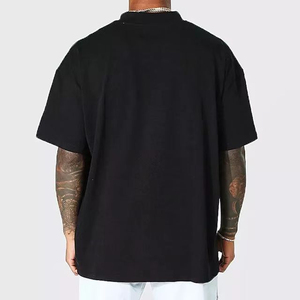 เสื้อยืดโอเวอร์ไซส์สีดำสำหรับผู้ชาย แขนสั้น คอกลม สไตล์ลำลอง ผ้าเจอร์ซีย์ถัก สีพื้น - Product Image 3