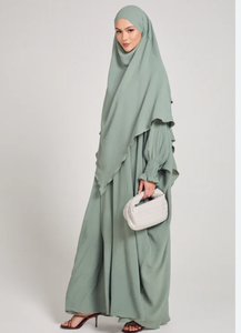 Modest <b>Khimar</b> Abaya Long Sleeve Floor Length Loose Fit Neck Solid Color Embroidered Floral Women Middle East Style Daily Wear - Product Image 2