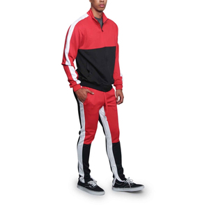 Chándal Deportivo Casual para Hombre, Color Rojo y Negro, Manga Larga, Cierre de Cremallera de un Cuarto, Transpirable, de Poliéster y Algodón, Corte Regular, para Otoño - Product Image 2