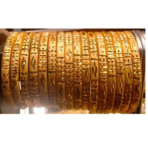 Elegant Textured Gold Plated <b>Bangle</b> Bracelet Set Traditional Pattern Metal Jewelry for Women Daily Wear and Festive Styling - Product Image 1