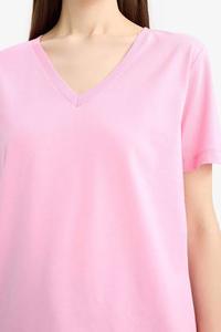 Camisetas Deportivas de Manga Corta con Cuello en V, Transpirables, de Viscosa/Algodón, para Uso Diario, Ajuste Delgado, Tejido Sólido Teñido, para Mujer - Product Image 2