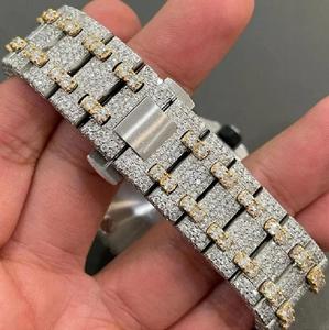 Montre de luxe en quartz Moissanite de laboratoire. Bracelet personnalisé en acier inoxydable antique 22 mm, cadran 46 mm, chronographe Hip-Hop pour homme, avec affichage jour/date - Product Image 5