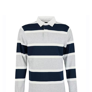 Polo de rugby classique à manches longues pour homme avec col contrastant, patte de boutonnage, tissu en coton doux, coupe régulière confortable - Product Image 3