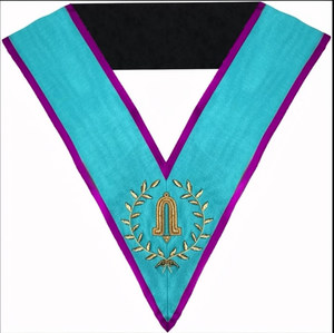 Collar de oficial de segundo grado de la Masonería, Rito de Memphis-Misraim, bordado a mano con hilo de oro, insignia ceremonial de la Logia Azul. - Product Image 1