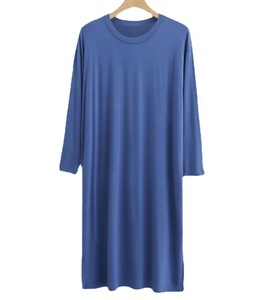 Chemise de nuit pour homme en modal tricoté uni, col rond, manches longues, grande taille, douce, confortable, drapée, respirante, quatre saisons, hiver - Product Image 3