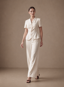 Pantalones Palazzo Elegantes de Oficina para Mujer, de Cintura Alta y Pierna Ancha con Paneles Laterales Plisados, ODM OEM, VESPER - Product Image 2