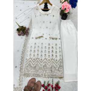 Ensemble élégant pour femmes, haut et pantalon de soirée avec dupatta - Product Image 5