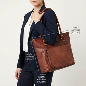 Artist's Creation Vintage Women Genuine Leather Tote <b>Bag</b> Lightweight Durable Shoulder Handbag Two Straps Zipper Closure 3L+ - Product Image 6