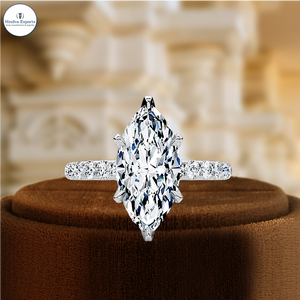 Anillo de compromiso solitario de oro blanco macizo de 14K con diamante de laboratorio de 1.5CT, corte marquesa, engaste de 6 puntas, pavé, para aniversario - Product Image 3