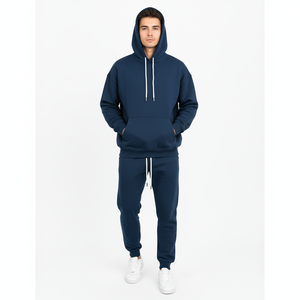 Ensemble de survêtement streetwear d'hiver en molleton French Terry, personnalisé, avec pantalon de survêtement et sweat à capuche, effet délavé vintage, broderie de patchs, pour homme - Product Image 2