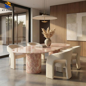 KT STONE <strong>Marble</strong> Modern Oval Breccia Silica Rosa <strong>Marble</strong> Ceppo Romano Dining Table 8 Seater Legs Apartment Hotel Furniture <strong>Marble</strong> - Product Image 5