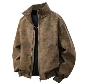 Chaqueta Bomber de Cuero Estilo Urbano con Cuello Alto, Moda Americana Vintage, Chaqueta con Cuello Acanalado, Corte Holgado, Tallas Grandes - Product Image 2