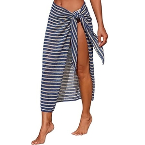 Pareo de playa de ganchillo para mujer, tipo sarong, con lazo lateral, falda larga para cubrir el traje de baño - Product Image 1