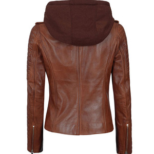 Comfortable Women Genuine <b>Leather</b> Motorcycle <b>Jacket</b> Canvas Breathable Windproof Eco-Friendly <b>Winter</b> Streetwear Solid Color - Product Image 2