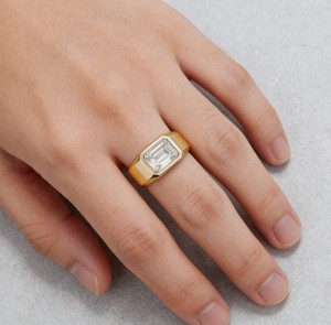 <b>Emerald</b> Cut Claw Setting Moissanite <b>Ring</b> 925 Sterling <b>Silver</b> Yellow Gold Plated Engagement Minimalist Promise <b>Ring</b> - Product Image 4