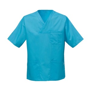 Men's Teal V-Neck <b>Scrub</b> <b>Top</b> With Three Pockets Hospital Uniform Cotton Polyester Woven Fabric - Product Image 6