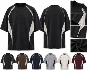 Men's Oversized Color Blocked T-Shirt <b>Raglan</b> Sleeve O-Neck Knitted Solid Design Contrast Trim Casual Style - Product Image 5