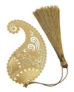 Marque-page en métal à motif floral avec pendentif pompon, breloque dorée pour livres et fournitures scolaires - Product Image 1