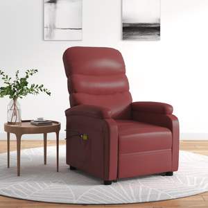 Fauteuil de massage verticale en similicuir rouge bordeaux avec structure en fer et contreplaqué et assise confortable en mousse pour une relaxation optimale - Product Image 1