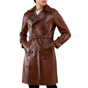 Abrigo de Cuero Genuino para Hombre, Estilo Nuevo, Personalizado, Talla Grande, Largo Regular, Color Personalizado, Cuello en V, Botones de Cuerno, Otoño Invierno - Product Image 1