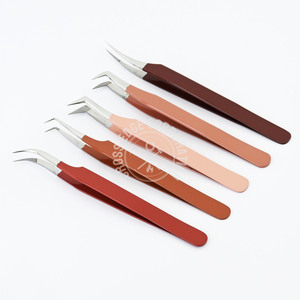 Puntas de fibra con logotipo personalizado, pinzas clásicas curvas de acero inoxidable Premium, pinzas para extensión de pestañas, volumen de bota profesional 90 - Product Image 6