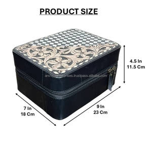 Nouveauté : Étuis de rangement pour bijoux en cuir véritable de luxe, cuir floral ciselé à la main, intérieur en velours, organiseur de voyage - Product Image 2