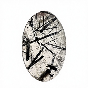 Cuarzo rutilado negro natural de forma ovalada, cabujón de piedra preciosa suelta con parte superior lisa para la elaboración de joyas. - Product Image 1