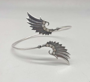 Natural Moonstone <b>Feather</b> Wing Vintage High-quality Handmade <b>Silver</b> Plated Open Bangle Bohemian Gemstone Upper Arm <b>Bracelet</b> - Product Image 3