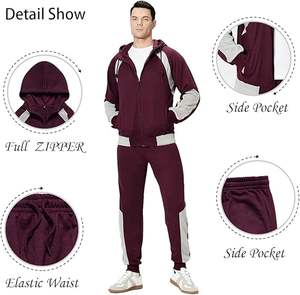 Superior International Men's High Quality <b>Hooded</b> Athletic Streetwear Tracksuit Sweatsuit Long Sleeve Full-<b>Zip</b> Jogging Sweatpants - Product Image 4