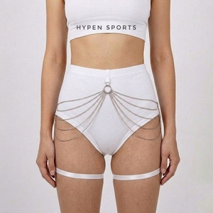 HYPEN SPORTS Women's Mid Waist Yoga Shorts Canvas Chain-Link <b>Booty</b> Dance Solid Sporty Gym Workout Active Butt Lifting Skinny Fit - Product Image 1