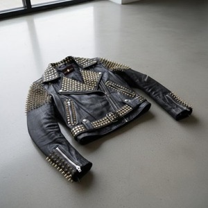 Women's Black Genuine Leather <b>Biker</b> <b>Jacket</b> With Gold Rivets Stand Collar Full Sleeve Motorcycle Coat - Product Image 4