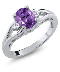 แหวนแต่งงานทรงรีประดับอเมทิสต์สำหรับผู้หญิง เงินแท้ 925 พลอยสีม่วงหรูหรา หินประจำเดือนกุมภาพันธ์ - Product Image 1