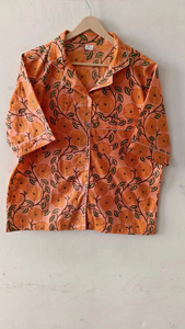 Ensemble pyjama d'hiver 2 pièces en coton imprimé floqué de qualité supérieure pour femme, motif floral pêche artisanal, écologique et respirant, à manches courtes - Product Image 4
