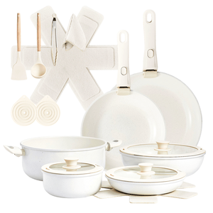 Set di Pentole Antiaderenti da 22 Pezzi, Grande Set da 6 Pentole e 3 Coperchi con Manici Rimovibili, Adatto per Forno e Lavastoviglie, Include Pentola per Zuppa da 28cm, Colore Crema - Product Image 2