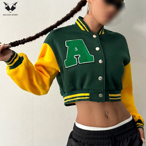 Good Supplier Letter Print Green <b>Yellow</b> Color Long Sleeve Street Wear OEM ODM Service Casual College Baseball Varsity Jackets - Product Image 4