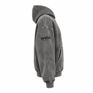 Sweat à capuche surdimensionné gris vintage personnalisé 400 GSM, lavé aux enzymes, avec intérieur en molleton brossé et logo imprimé en sérigraphie ton sur ton - Product Image 3