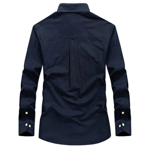 Camisa de Mezclilla Azul Claro para Hombre, Manga Larga, Color Sólido, Cuello Camisero, Corte Holgado Informal, Botones en la Parte Delantera, Bolsillo, Transpirable - Product Image 3