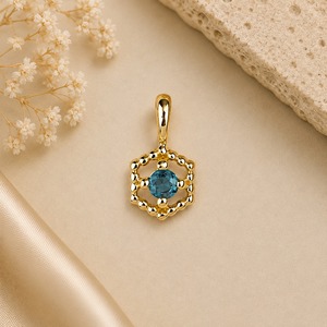 Sapphire Quartz 8mm Round Hexagon <b>Pendant</b> Gold Plated Birthstone Necklace Handmade Jewelry Gift - Product Image 1