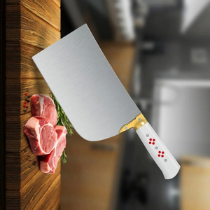 Couteau à découper la viande robuste PK-D-WP, lame large argentée, manche blanc, design à points rouges, bolster doré, couteau de boucher pour la viande - Product Image 5
