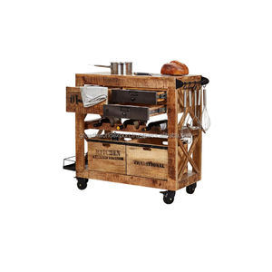 Chariot de cuisine moderne en bois massif avec caisses amovibles, porte-serviettes, chariot de service et station de rangement mobile - Product Image 1
