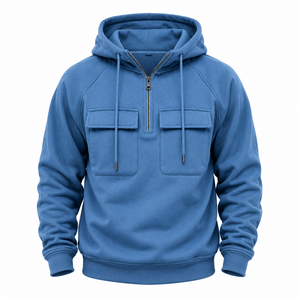 Sudadera con capucha y cremallera de un cuarto para hombre, con estampado, bolsillos en el pecho, manga raglán, forro polar, estilo casual, color liso, para invierno - Product Image 4